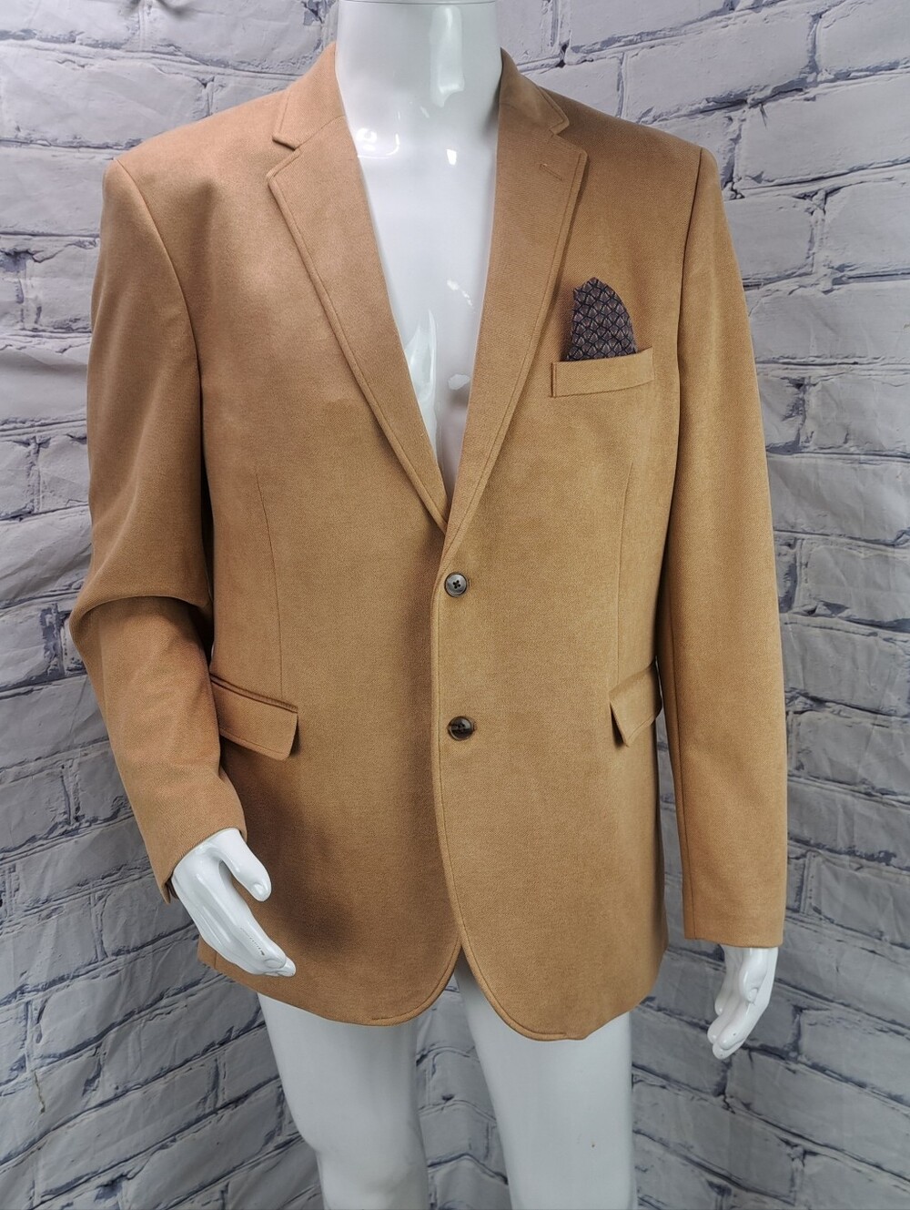 Johnston & Murphy Blazer Sport Coat Jacket Camel Pocket Square Large 42R 44R